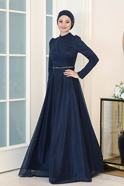 Genel Markalar Taş Kemer Detay Büyük Beden Tesettür Abiye - Işıl