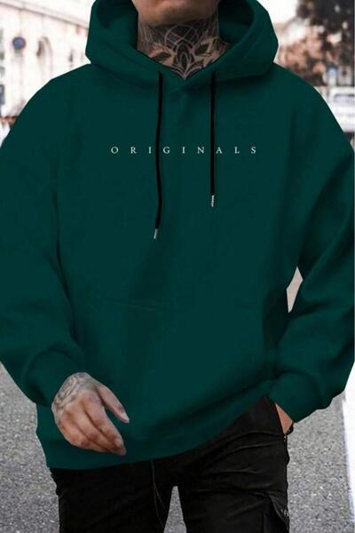 NO 601 Men's Green Originals Printed Hooded Cotton Sweatshirt