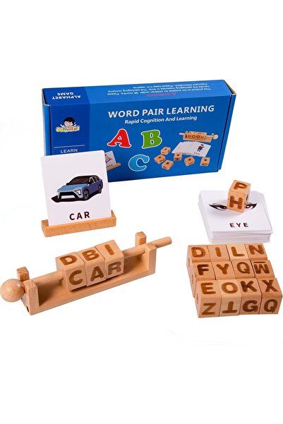 SDX Market Joc Montessori cu cuburi de lemn inscripționate cu litere - Învățarea perechilor de cuvinte