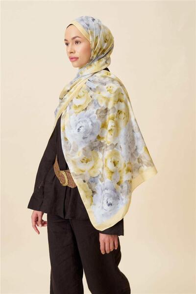 İpekhan Fine Cotton Viscose Soft Shawl with Large Flower Pattern, Light and Stylish Shawl