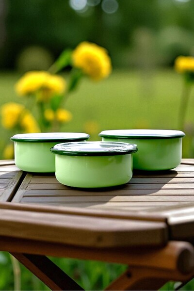 İnci Emaye No. 14 - 16 - 18 Enameled Storage Container Set of 3