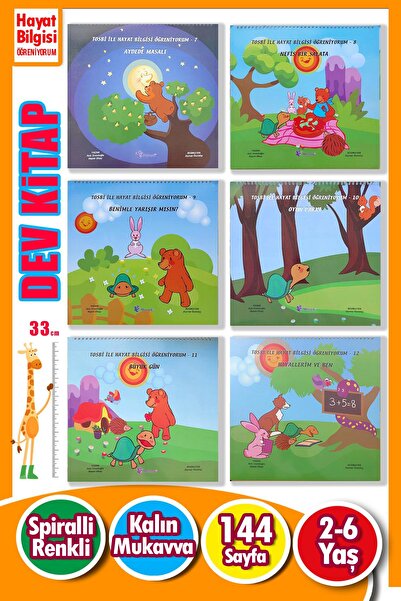 Harika Çocuk Yayınları Tosbi ile Hayat Bilgisi Öğreniyorum Seti (7–12) | 2-6 Yaş Dev Boyutlu Spiralli Eğitim Kitabı