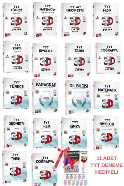 3D Yayınları 2026 TYT Tüm Dersler Video Destekli Defter ve Soru Bankası Seti 11x73 Deneme Hediyeli
