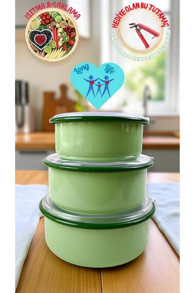 İnci Emaye No. 14 - 16 - 18 Enameled Storage Container Set of 3