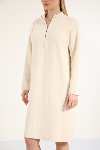 Suede Style 40956 - Stylish Comfortable Half Zipper Collar Short Women's Dress