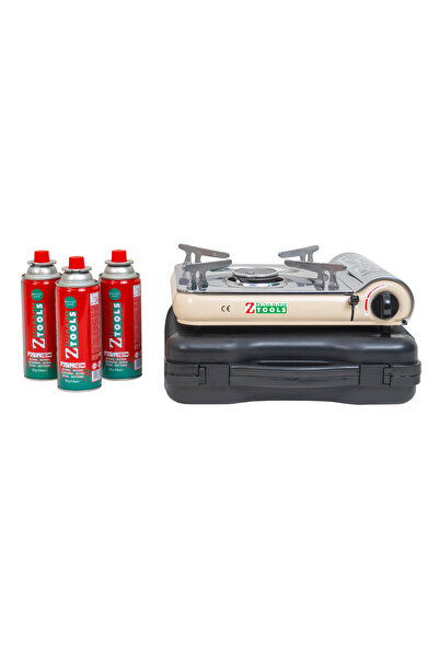 Z-Tools Pachet aragaz camping, oțel inoxidabil, aprindere electrică, 2,5 kW, ...