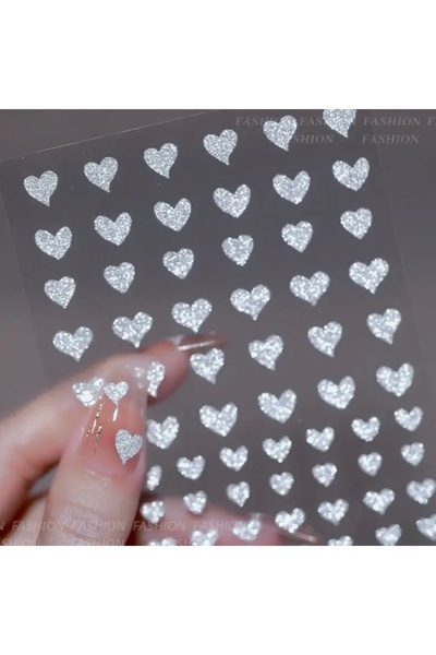 AEÇTASARIM 1 Adet Gümüş Simli Kalp Tırnak Süsleme Stickerı, Nail Art Süsü