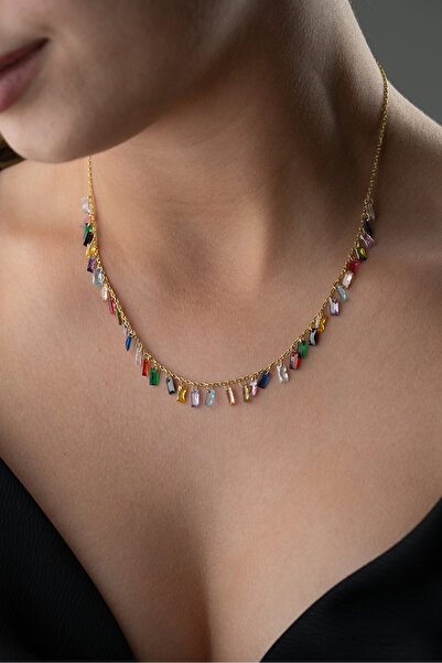 Silvano Jewelry 925 Ayar Gümüş Mix Baget Taşlı Kolye