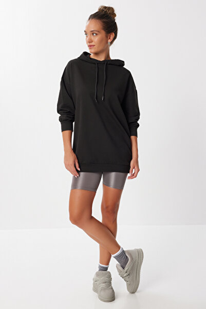 Lovelyİstanbul Kapüşonlu Oversize Mevsimlik Örme Sweatshirt LEN0029 SİYAH