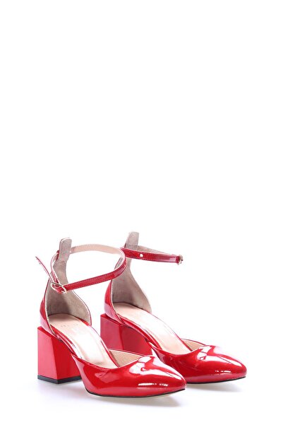 Ayakkabıhane Inside and Outside Genuine Patent Leather Red Women's Thick Heeled Shoes Ah08064261218