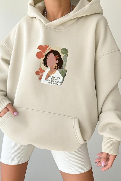 DM DOLCE MORE سترة نسائية بغطاء للرأس مصنوعة من القطن الممشط بثلاثة خيوط بنقش...