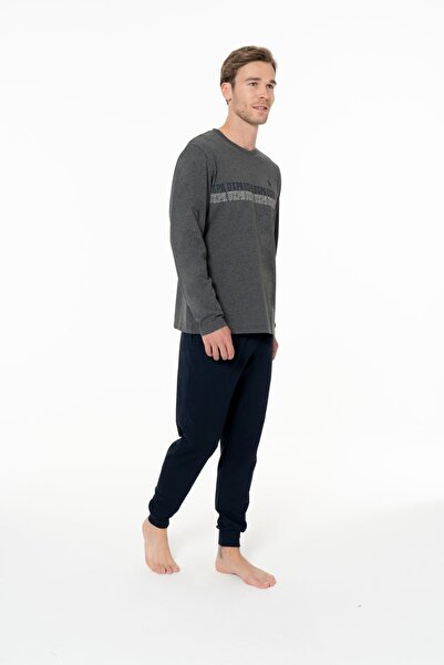 U.S. Polo Assn. U.S. Polo Assn. 18953 Men's Long Sleeve Crew Neck Pajama Set with Leg Bands - Anthracite Melange