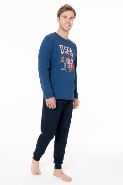 U.S. Polo Assn. Πόλο Ασν. (U.S. Polo Assn.) 18955 Ανδρικό σετ πιτζάμες με μακρυμάνικο λαιμόκοψη και λουράκια-Indigo