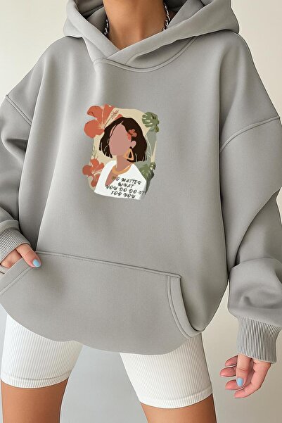 DM DOLCE MORE سترة نسائية بغطاء للرأس مصنوعة من القطن الممشط بثلاثة خيوط بنقش...