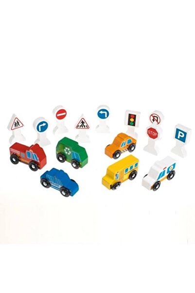 OEM Wooden Vehicles with Wheels and Traffic Signs - 15 Pieces