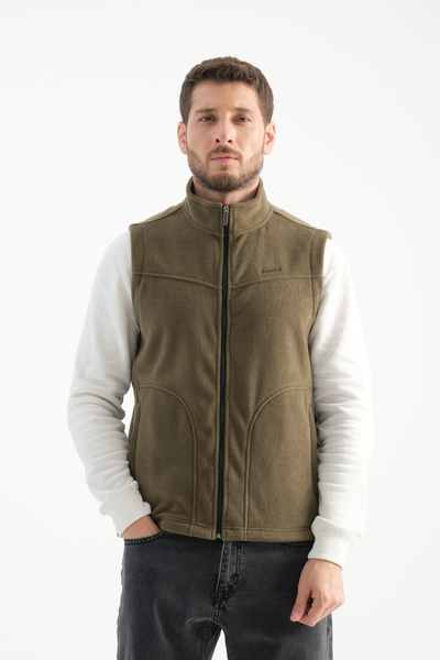 Shooter Sportswear Men's Fleece Vest Regular Fit with Zipper Pockets Khaki