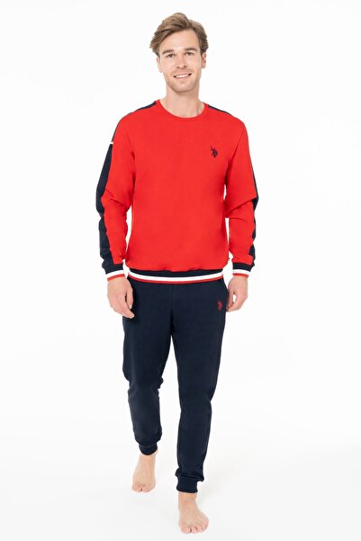 U.S. Polo Assn. U.S. Polo Assn. 18931 Men's Long Sleeve Crew Neck Comfortable Home Wear with Leg Bands-Red