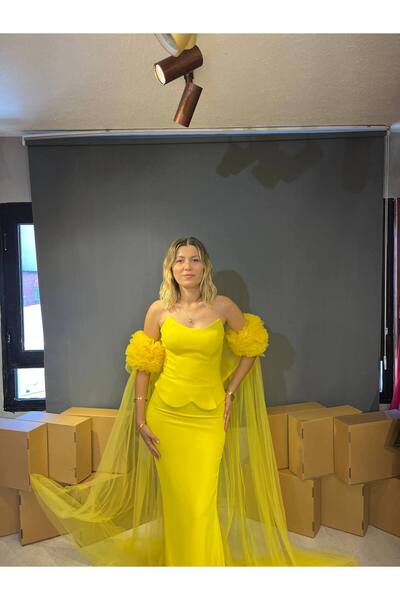 Lovely Dress Straplez Tül Detaylı Abiye Elbise – Şık ve Zarif Gece Elbisesi