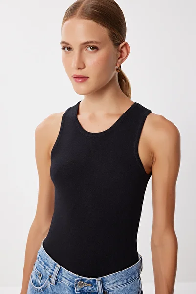 Lovelyİstanbul Bluză de tricotaj elastic de bază LUB0232 NEGRU