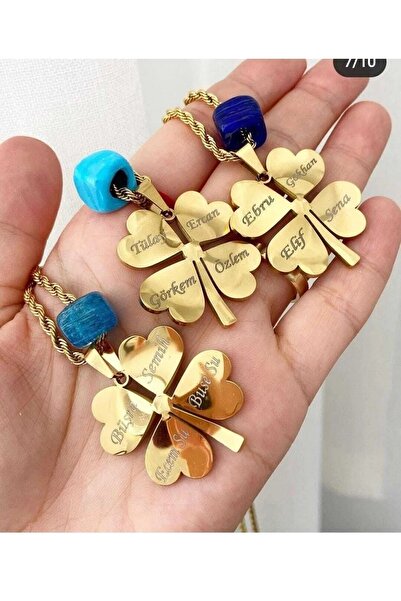 Satürn Silver Kuyumculuk Çelik İsimli Yonca Kolye Burgu Zincirli Yonca Kolye 60 Cm Kararma Yapmaz Ahşap Kutulu