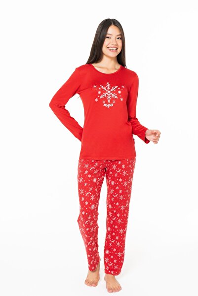 U.S. Polo Assn. U.S. Polo Assn. 20151 Women's Long Sleeve Crew Neck Pajamas Set-Red
