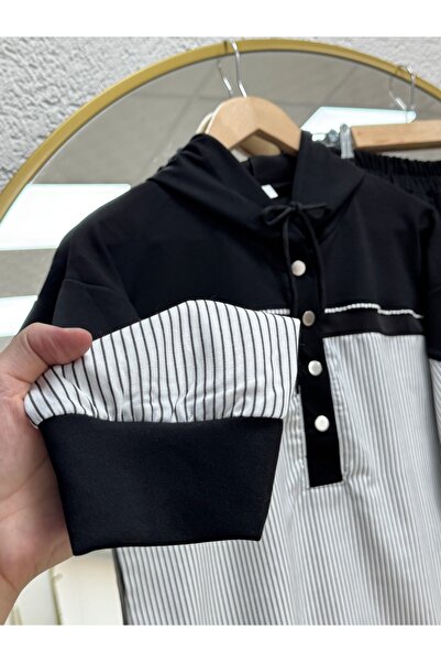 BENAHOLL Lamoria Çıtçıt Detail Line συνδυασμός υφασμάτων Σετ παντελόνι-NA3414 Μαύρο