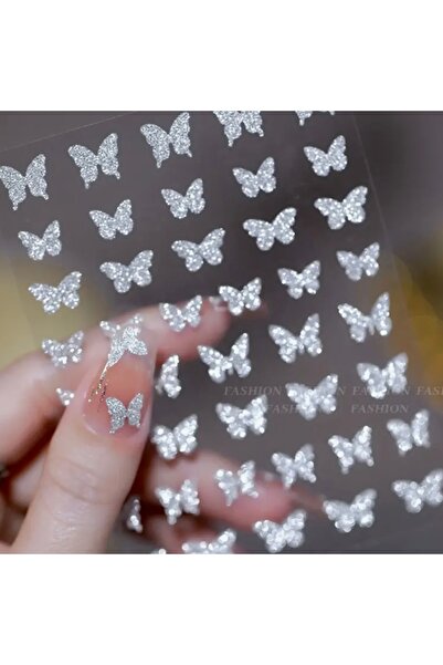 AEÇTASARIM 1 Adet Gümüş Simli Kelebek Tırnak Süsleme Stickerı, Nail Art Süsü