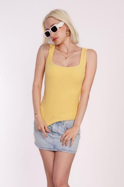 Seeh Yellow Ribbed Look Basic Tank Top with Straps Sh210