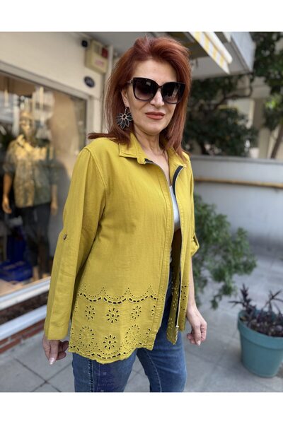 DenizEge Guipure Skirt with Zipper Jacket Mustard