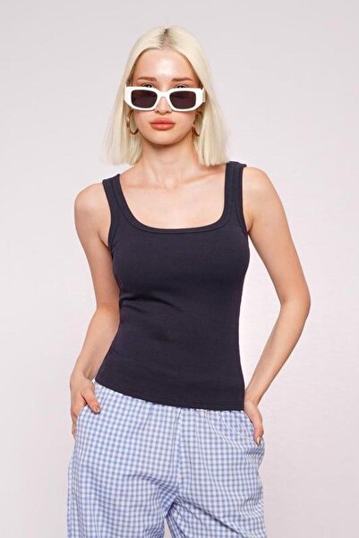 Seeh Lacivert Fitilli Görünümlü Askılı Basic Atlet SH210