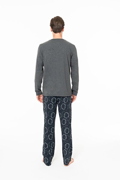 U.S. Polo Assn. U.S. Polo Assn. 18971 Men's Long Sleeve Three Button Collar Pajama Set-Anthracite Melange