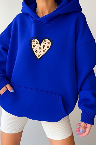 DM DOLCE MORE Hanorac unisex cu glugă, din bumbac pieptănat, cu 3 fire, cu inimă