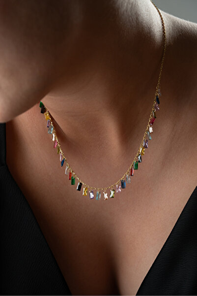 Silvano Jewelry 925 Ayar Gümüş Mix Baget Taşlı Kolye