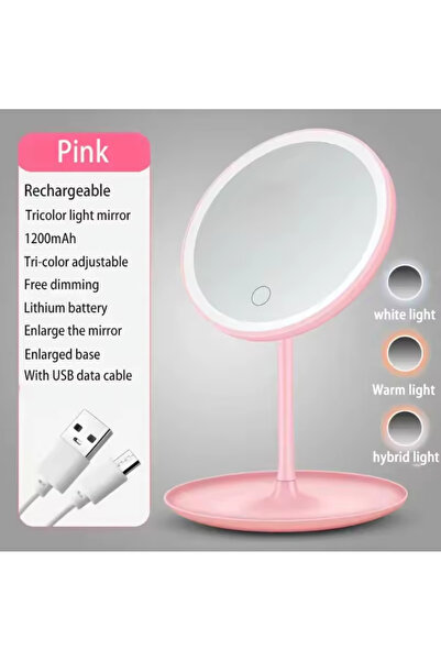 Flash Bazaar 3 Mod Led Işıklı Usb Şarjlı Yuvarlak Masa Üstü Makyaj Aynası Makyaj Aynası Dokunmatik