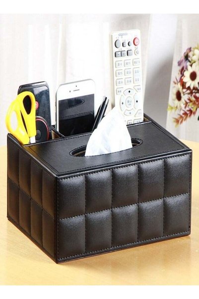 Generic Multifunctional Tissue Box with Leather Storage Box 16.5 * 20 * 9.5CM