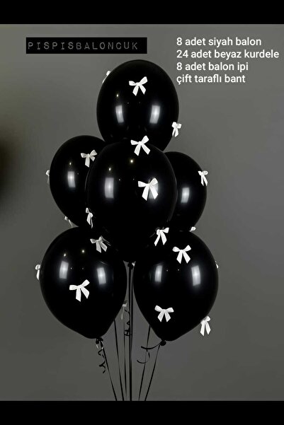 PISPISBALONCUK siyah Balon Seti – beyaz Kurdeleli Coquette Parti Süsü – Baby ...