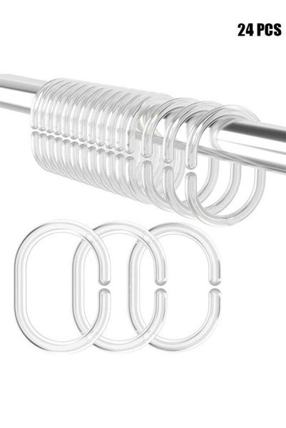 Generic 24 PCS Gliding Plastic Shower Curtain Rings Hooks,Curtain Rings Showe...