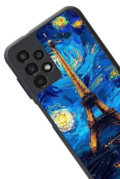 Aksel Kılıf Samsung Galaxy A23 Compatible Printed, Matte Black, Soft Silicone, Protective, Shock Absorbing Cover, Case