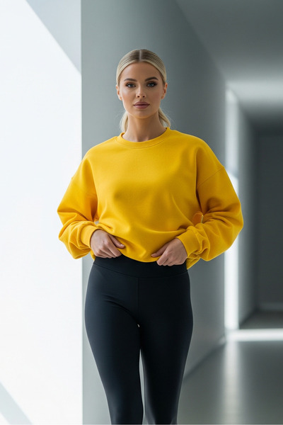 COMBİNE MİCHAİL Women's Oversize Winter Loose Yellow Sweatshirt