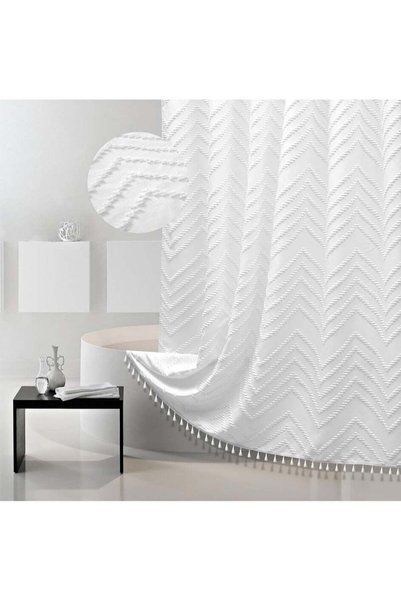 Generic Boho Shower Curtain White Tassel Woven Fabric Shower Curtain Modern F...
