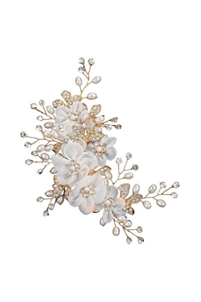 The Casius. Hair accessory for wedding, bride, comb-shaped/flower-shaped, white, 7x16 cm