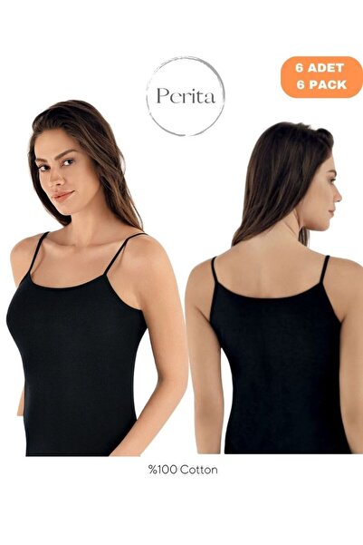 Şahinler Women'S, Basic, 100% Cotton 6-Piece Tank Top with String Straps