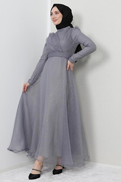 giz astore Alara Tesettür Abiye Gri
