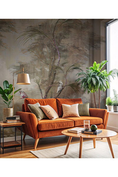 Tasarım Tropikal Eskitme Ağaçlar Vintage Görünüm Duvar Kağıdı