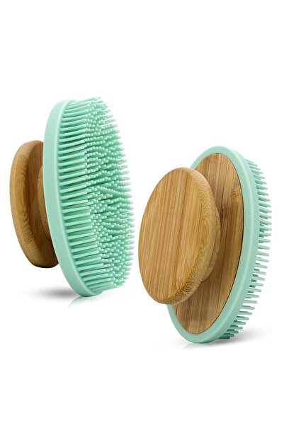 Generic Food Grade Soft Silicone Body Scrubber with Non Slip Bamboo Handle for Gentle Exfoliation and Lathe