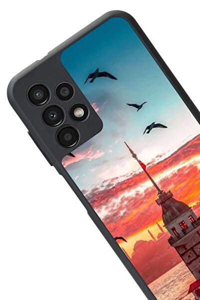 Aksel Kılıf Samsung Galaxy A13 Compatible Printed, Matte Black, Soft Silicone, Protective, Shock Absorbing Cover, Case