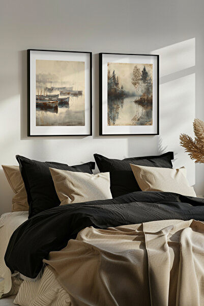 STARYUNA Set de pictură dublă cu efect de acuarelă, cu cadru negru, cu vedere...