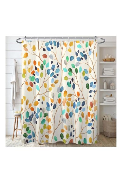 Generic KASTWAVE Colorful Leaves Spots on Branches Shower Curtain Sets, Abstr...
