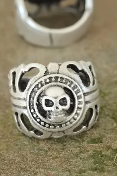 ALFA AKSESUAR 03 Tumbled Silver Color Metal Skull Design Adjustable Men Ring - Tj-Ey230-Ks
