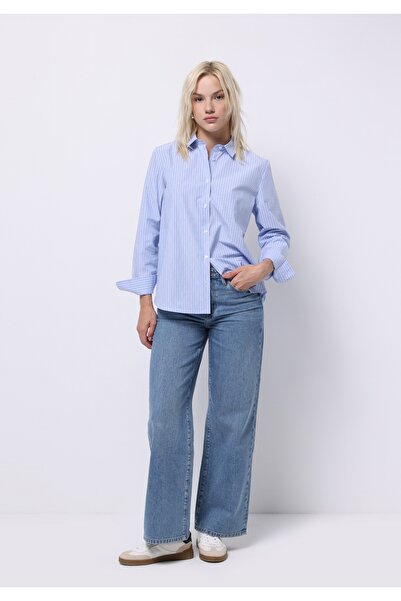 Colin's Regular Fit Shirt Neck Düz Kadın Mavi Uzun Kol Gömlek